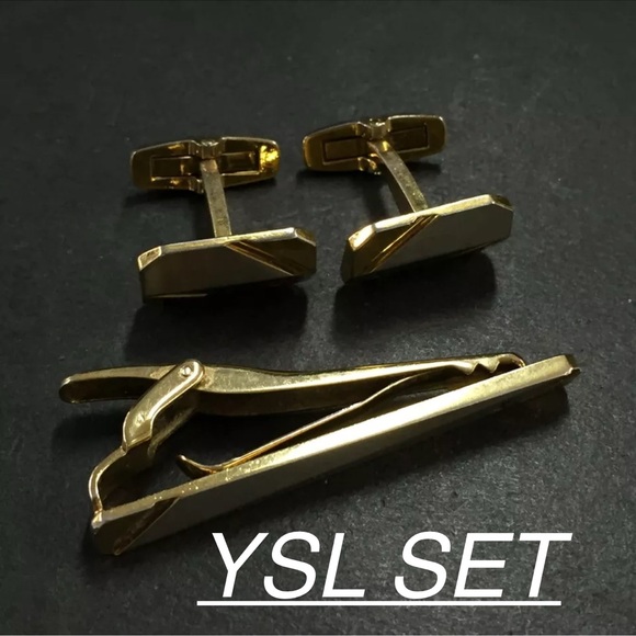 Authentic Christian Dior Yves Saint Laurent Gold Tone Cufflinks & tie clip PICK1 - Picture 11 of 11
